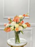 Coral Anthurium Dahlia Arrangement French Country Decor