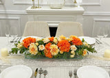 Elegant Orange Decor Modern Long Table Dahlia Centerpiece In Glass Vase