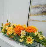 Elegant Orange Decor Modern Long Table Dahlia Centerpiece In Glass Vase