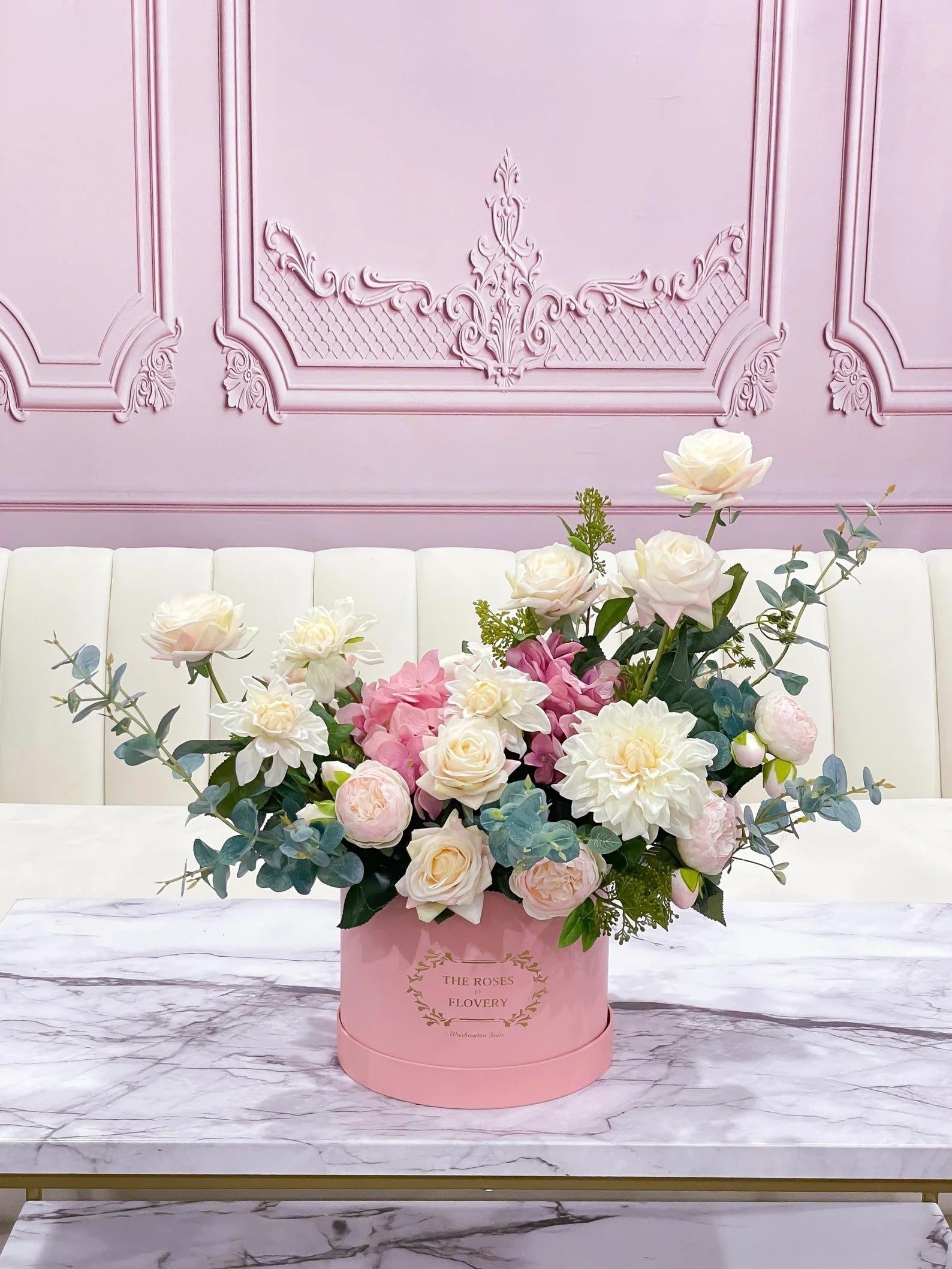 Pink Faux Floral Centerpiece In Flovery Signature Box