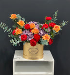 Elegant Multi Flower Centerpiece Gold Arrangement In Flovery Signature Box - Flovery