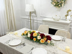 Elegant Velvet Red Decor Modern Long Table Dahlia Centerpiece In Glass Vase