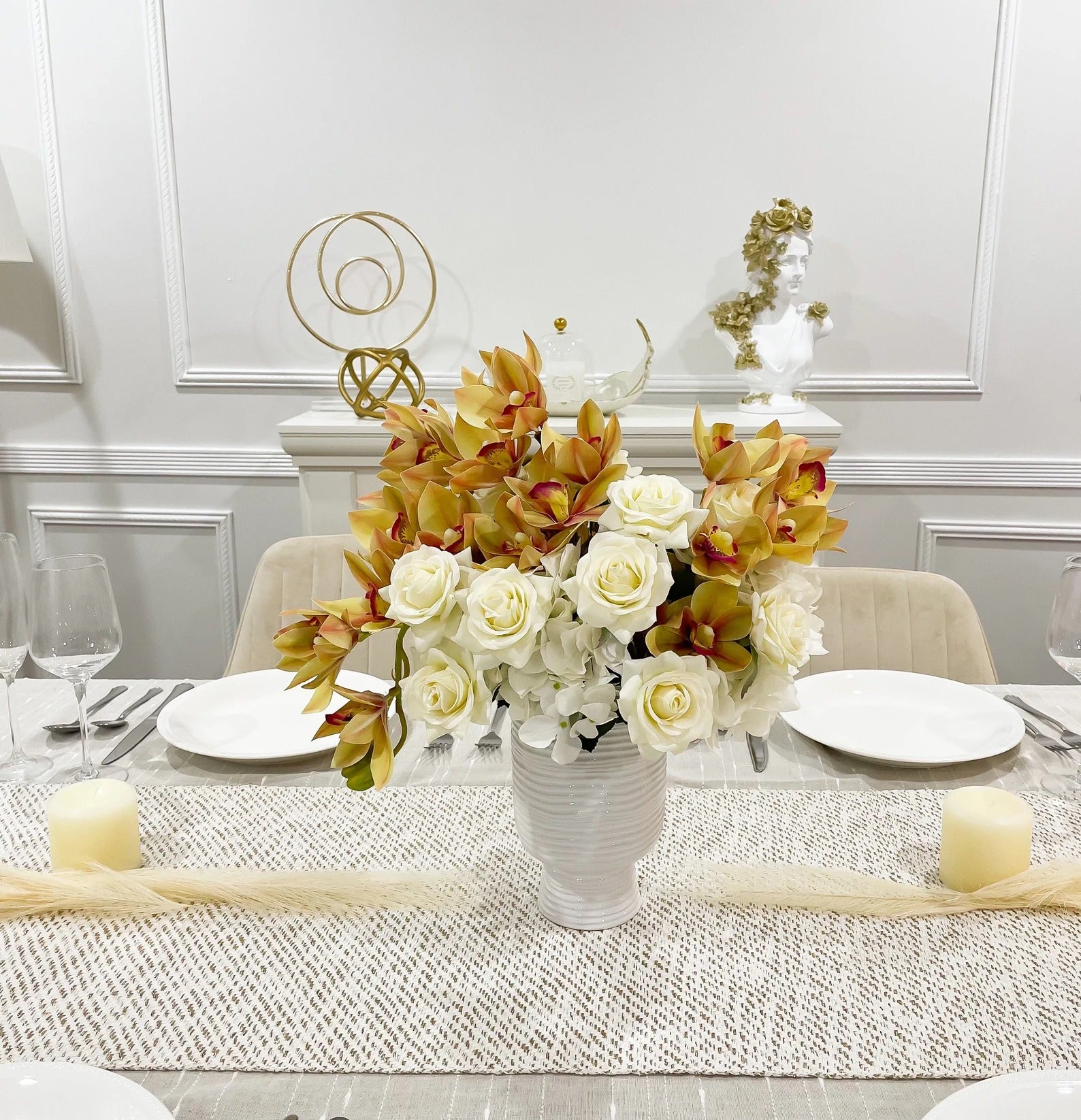 Finest Real Touch Orchid, Roses, French Hydrangea Cream Arrangement Secondary image