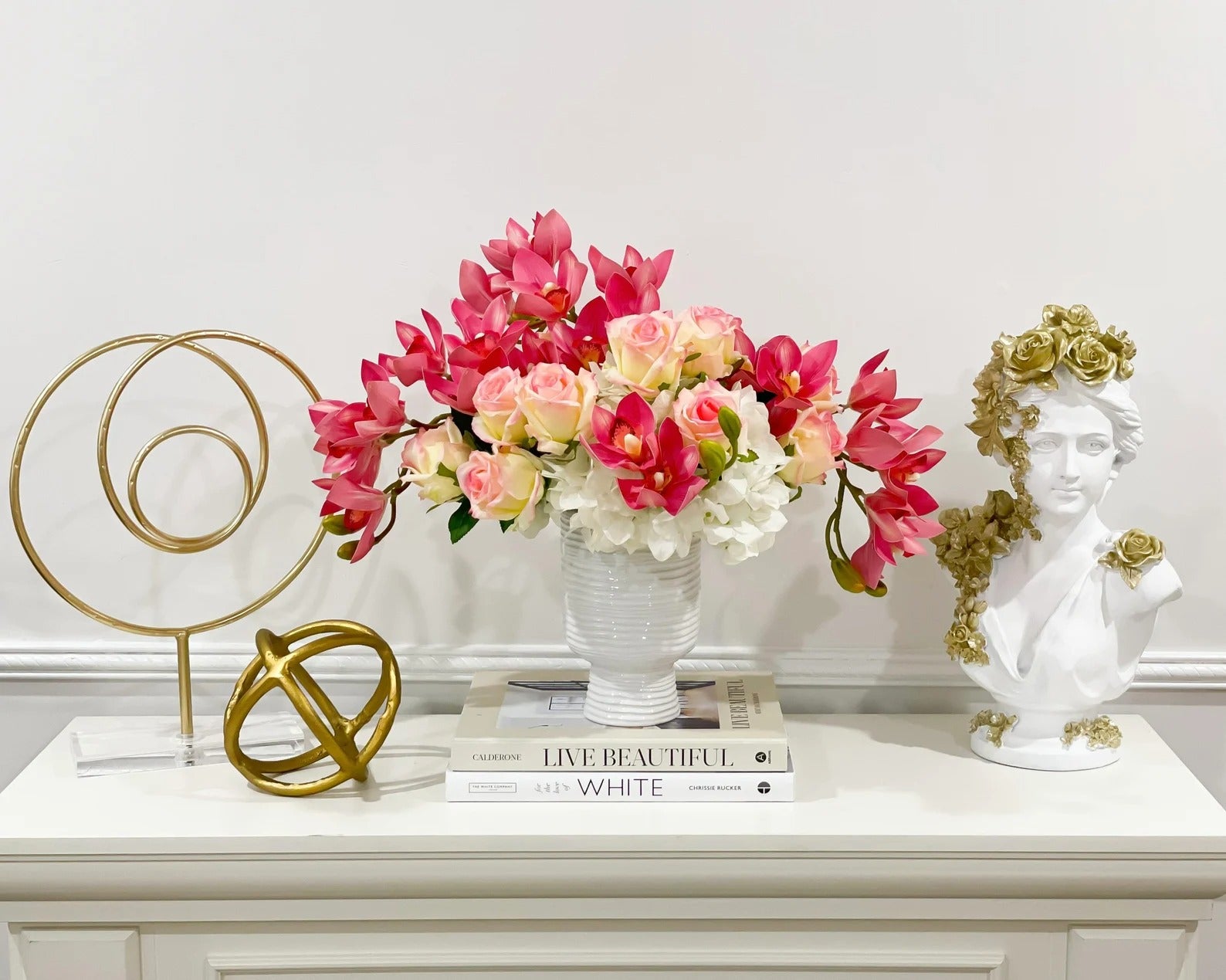 Premium Real Touch Orchid, Rose, French Hydrangea Arrangement in Ceramic Vase Secondary image