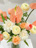 Coral Anthurium Dahlia Arrangement French Country Decor