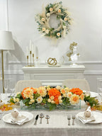 Elegant Orange Decor Modern Long Table Dahlia Centerpiece In Glass Vase - Flovery
