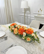 Elegant Orange Decor Modern Long Table Dahlia Centerpiece In Glass Vase - Flovery