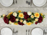 Elegant Velvet Red Decor Modern Long Table Dahlia Centerpiece In Glass Vase