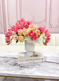 Premium Real Touch Orchid, Rose, French Hydrangea Arrangement in Ceramic Vase