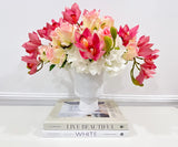 Premium Real Touch Orchid, Rose, French Hydrangea Arrangement in Ceramic Vase