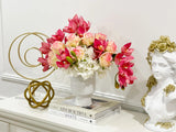 Premium Real Touch Orchid, Rose, French Hydrangea Arrangement in Ceramic Vase