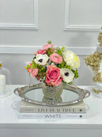 Modern Mixed Silk Floral Rose Centerpiece In Gold Vase - Flovery