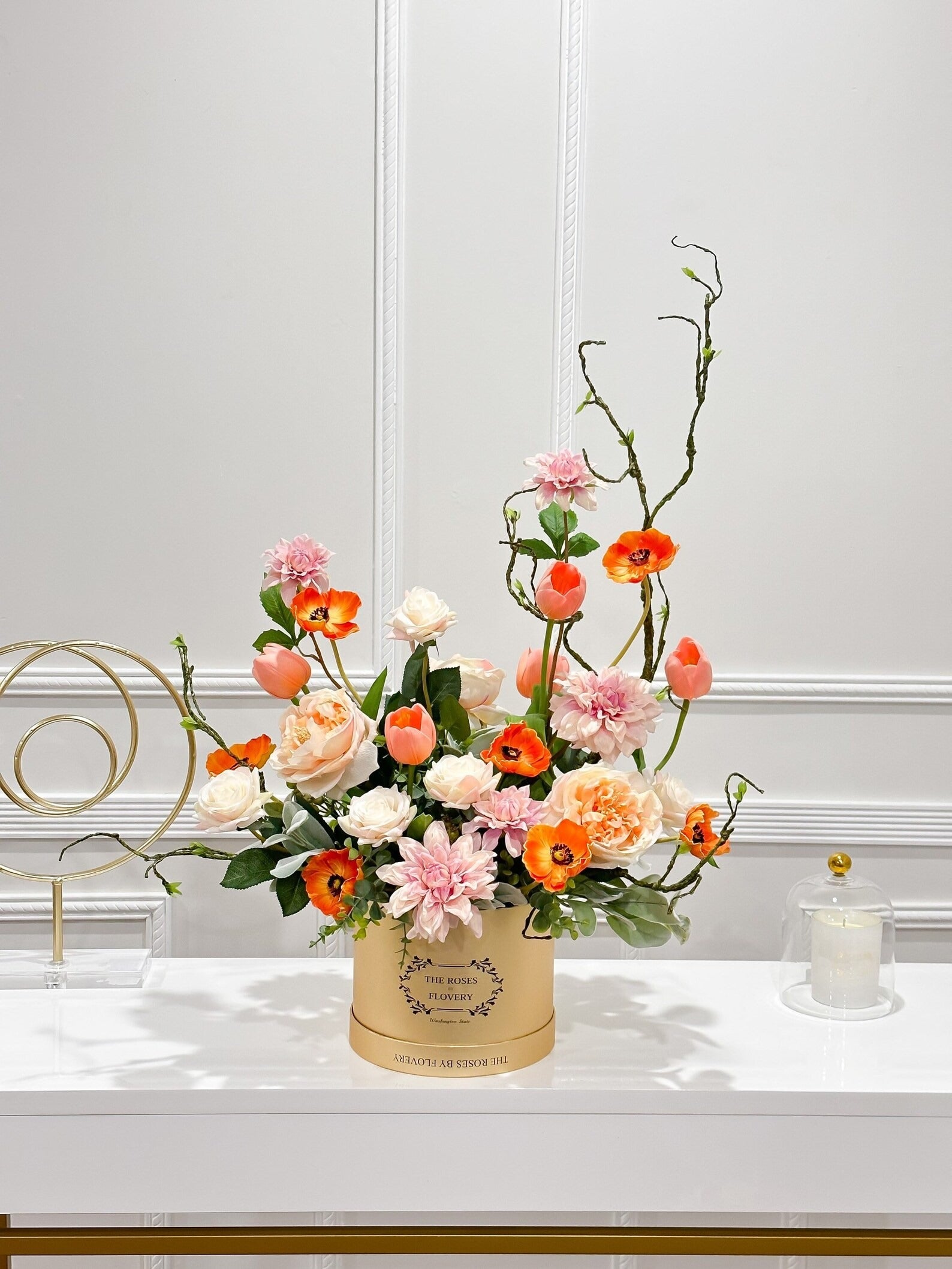 X-Large Pink Real Touch Multi Flower Centerpiece In Flovery Signature Pink Box