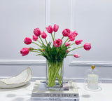 Spring Peony Tulip Arrangement in Glass Vase Modern French Home Decor