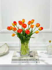 Peony Tulip Arrangement in Square Glass Vase