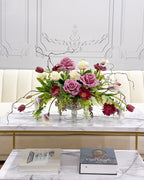 Premium All Real Touch Flowers Arrangement, French Purple Floral Decor In Glass Vase - Flovery