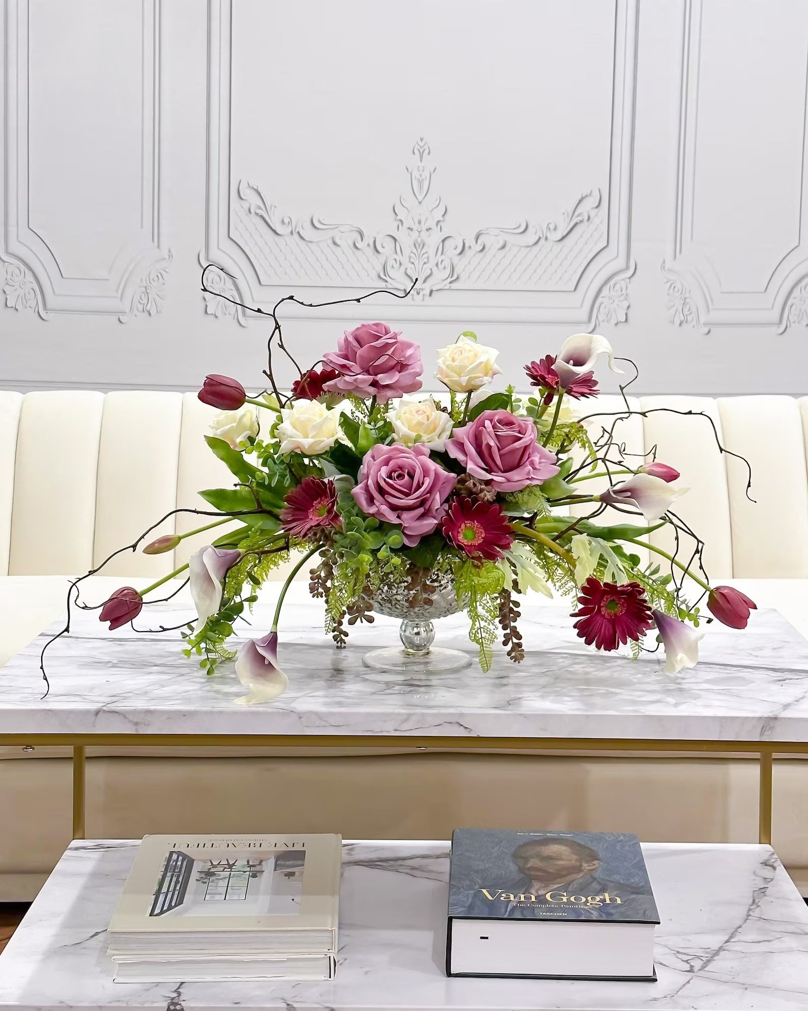 Premium All Real Touch Flowers Arrangement, French Purple Floral Decor In Glass Vase - Flovery