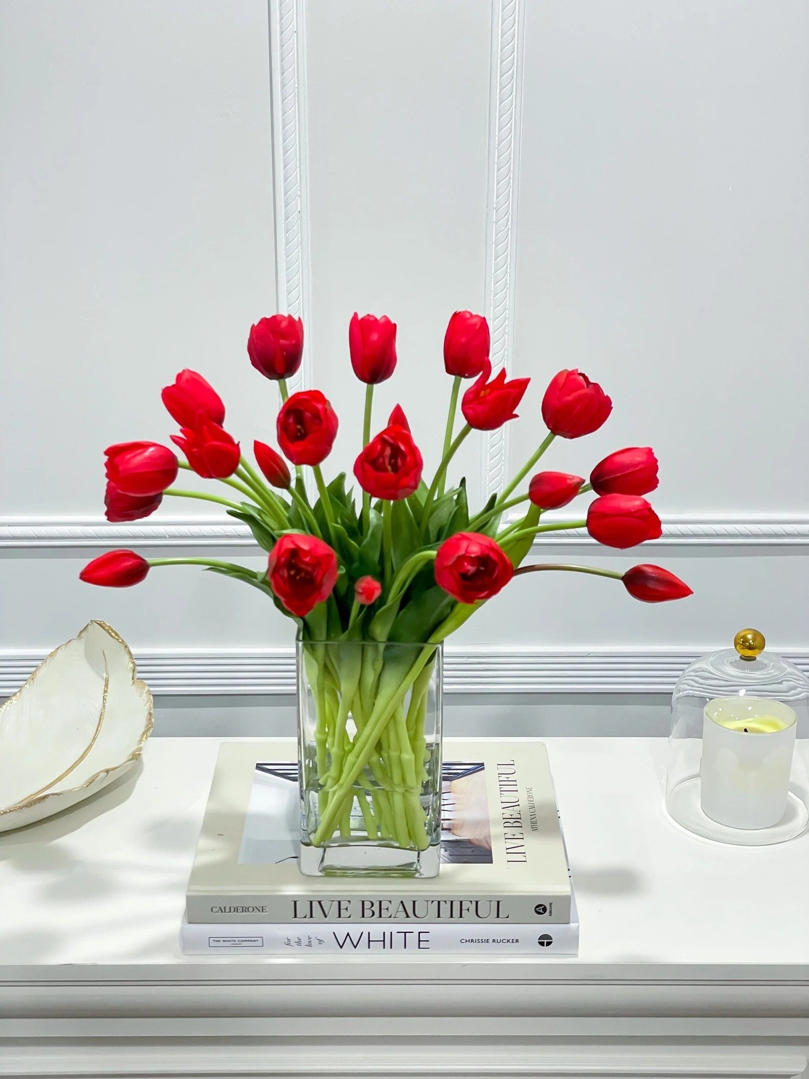 Peony Tulip Arrangement in Square Glass Vase - Flovery