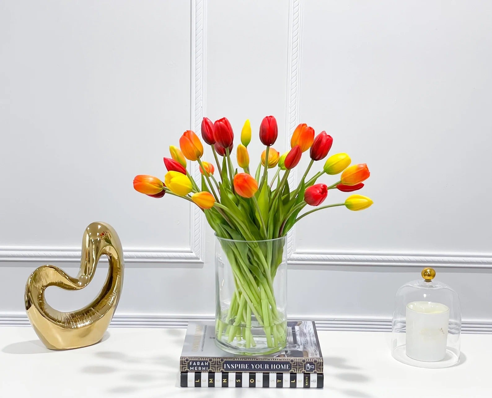 Modern Real Touch Tulip Centerpiece 16-in Tall