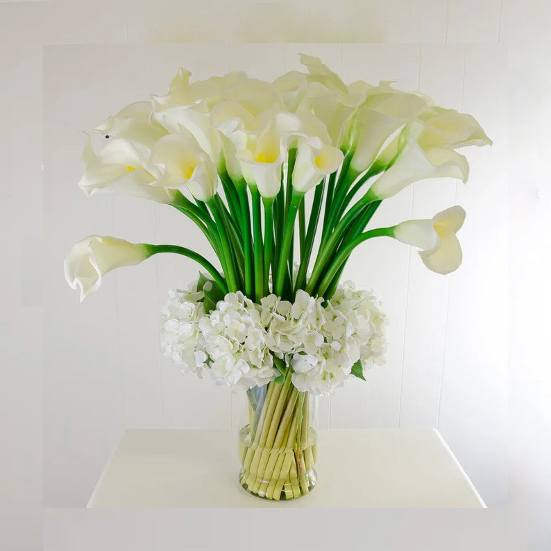 26" XXL Real Touch White Calla Lily Hydrangea Arrangement - Flovery Main image