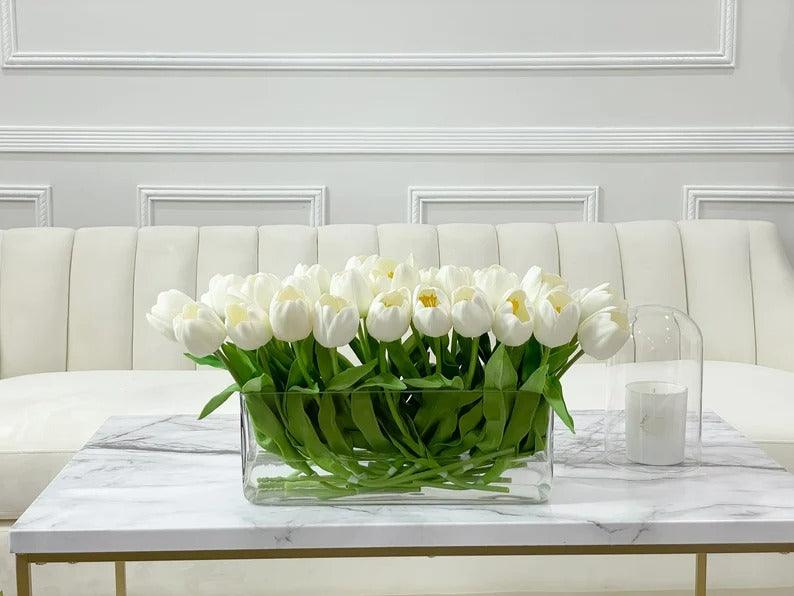 21-in Modern Real Touch Faux Tulips Arrangement in Long Vase Secondary image