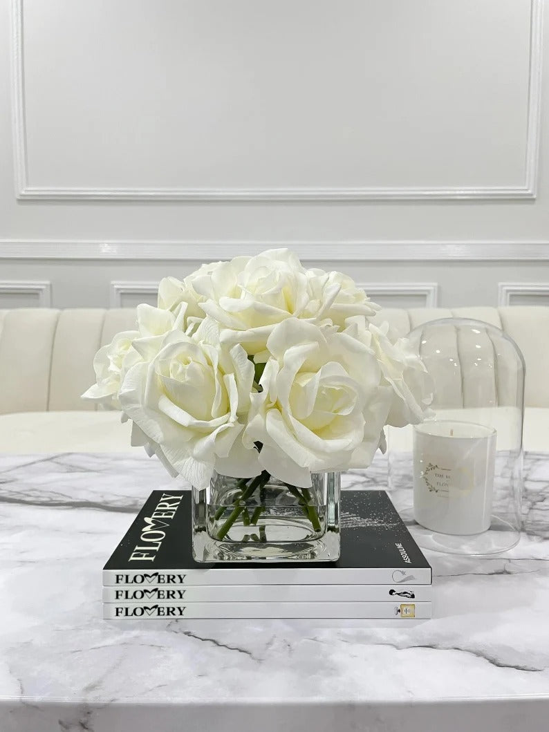 Premium Real Touch Forever White Roses Arrangement - Flovery Main image