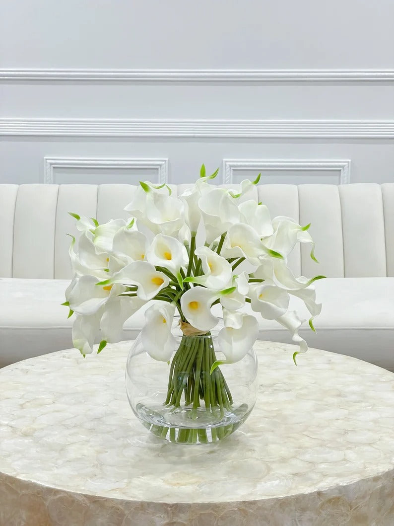 Real Touch Calla Lily Centerpiece in Glass Vase - Flovery