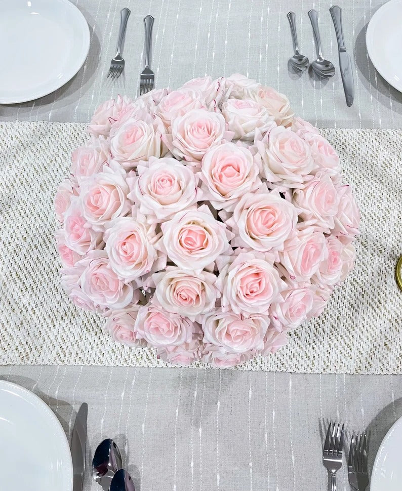 Real Touch Blush Pink Roses French Country Centerpiece