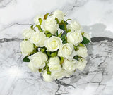 Artificial Medium White Roses Arrangement in Square Glass Vase