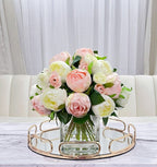Premium Silk Pink White Peonies French Country Arrangement In Glass Vase - Flovery