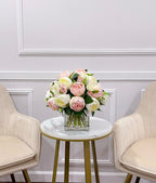 Premium Silk Pink White Peonies French Country Arrangement In Glass Vase - Flovery
