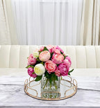 Premium Silk Pink White Peonies French Country Arrangement In Glass Vase - Flovery