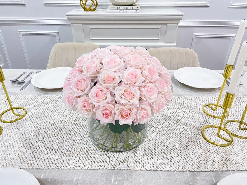 Real Touch Blush Pink Roses French Country Centerpiece Secondary image