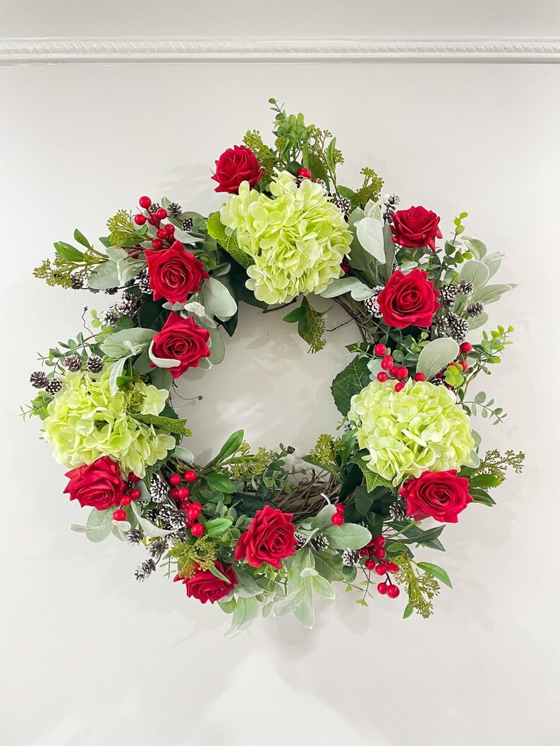 Real Touch Roses Traditional Grapevine Holiday Wreath - Flovery