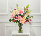 XLarge Exclusive Real Touch Pink French Flower Centerpiece In Glass Vase
