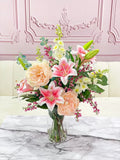 XLarge Exclusive Real Touch Pink French Flower Centerpiece In Glass Vase