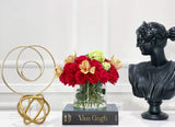 Real Touch Red French Roses Centerpiece for Dining Table in Glass Vase