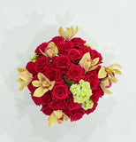 Real Touch Red French Roses Centerpiece for Dining Table in Glass Vase