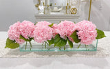 French Artificial Hydrangeas Centerpiece In Long Glass Vase