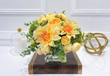 Spring/Summer Yellow Orange Peony Arrangement in Square Glass Vase