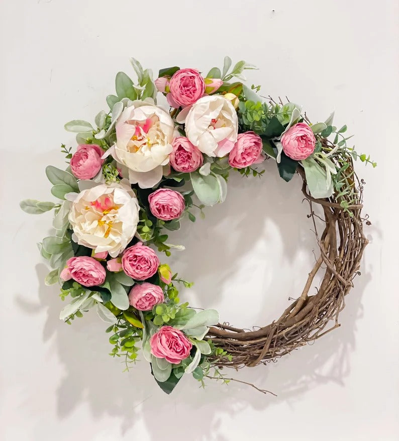 Peonies Floral Wreath Traditional French Country Home Decor Main image