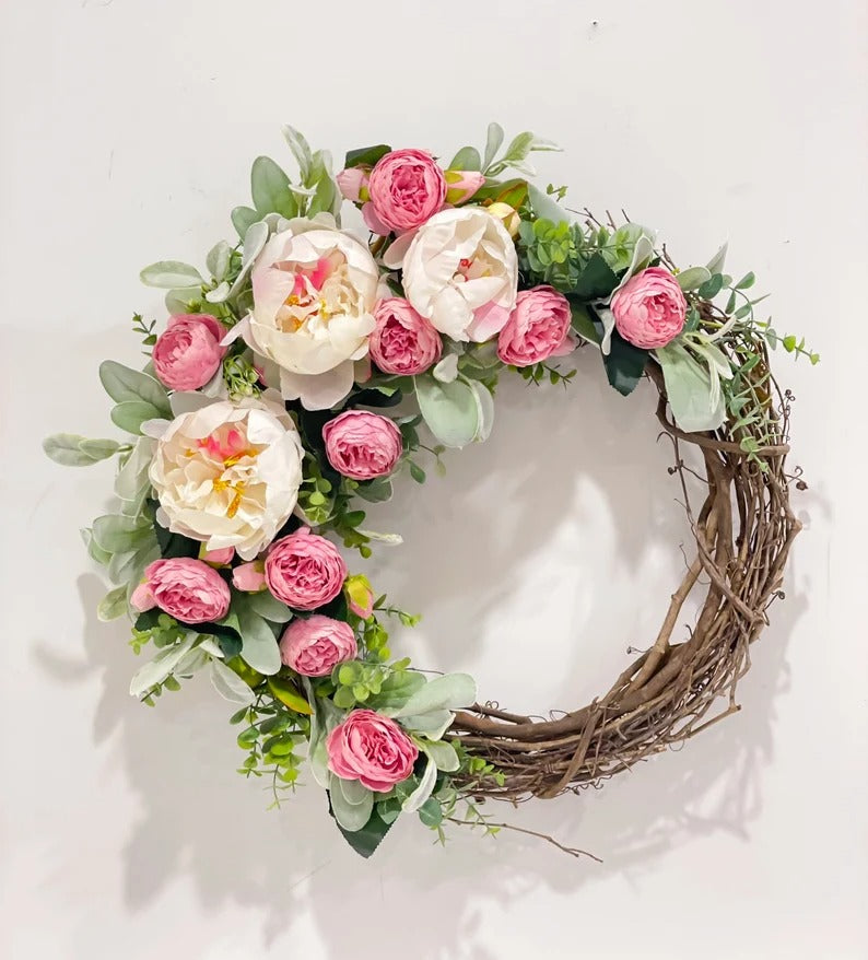 Peonies Floral Wreath Traditional French Country Home Decor