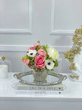 Modern Mixed Silk Floral Rose Centerpiece In Gold Vase