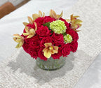 Real Touch Red French Roses Centerpiece for Dining Table in Glass Vase