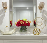 Real Touch Red French Roses Centerpiece for Dining Table in Glass Vase