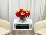 Real Touch Red French Roses Centerpiece for Dining Table in Glass Vase
