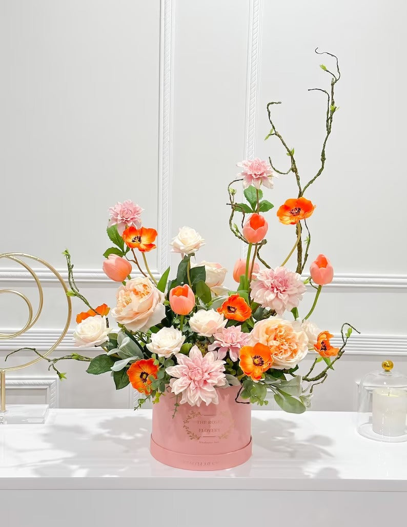 X-Large Pink Real Touch Multi Flower Centerpiece In Flovery Signature Pink Box Main image
