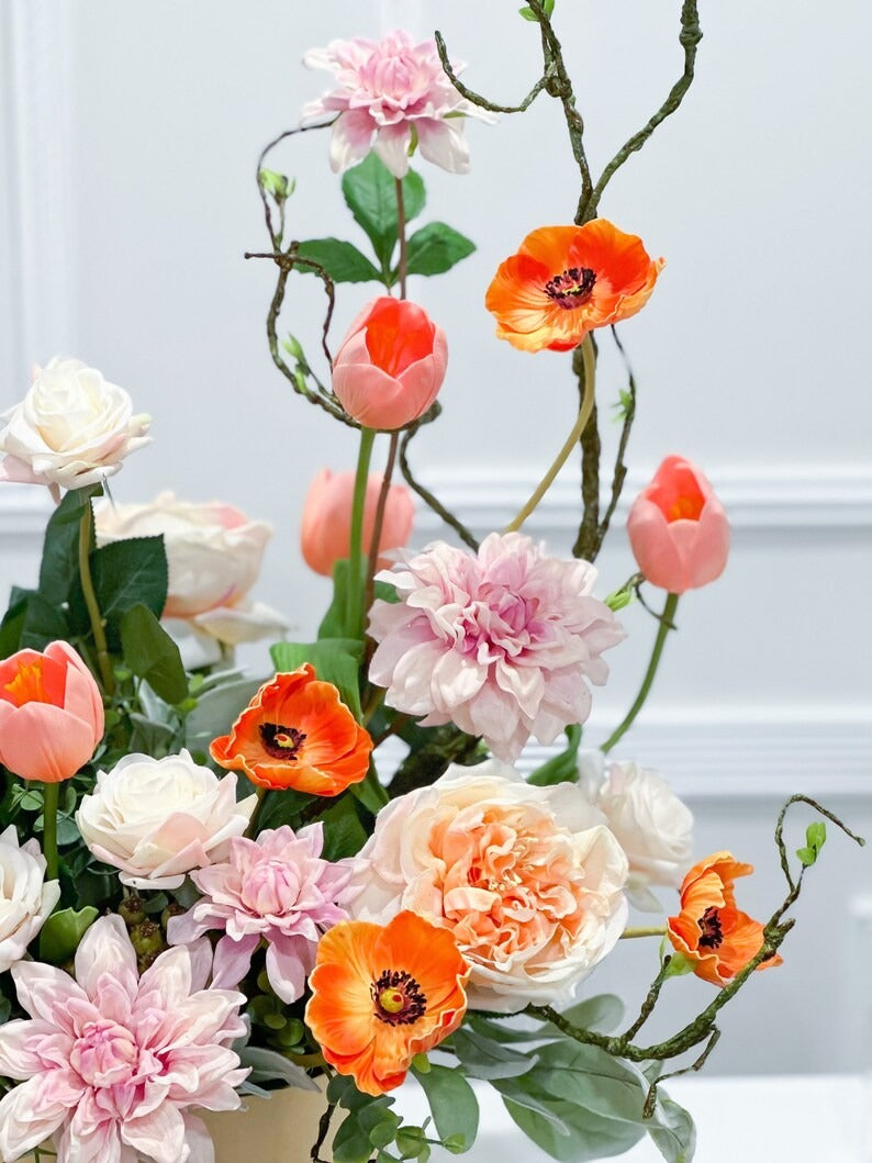 X-Large Pink Real Touch Multi Flower Centerpiece In Flovery Signature Pink Box