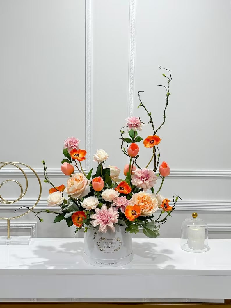 X-Large Pink Real Touch Multi Flower Centerpiece In Flovery Signature Pink Box