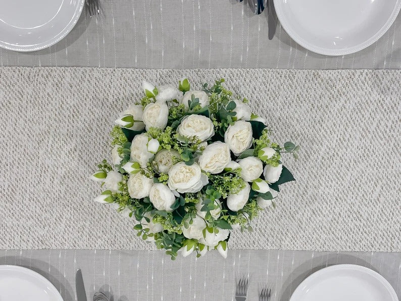 White Peony Arrangement Gold Vase, Artificial Faux Table Centerpiece, –  Blue Paris Flowers